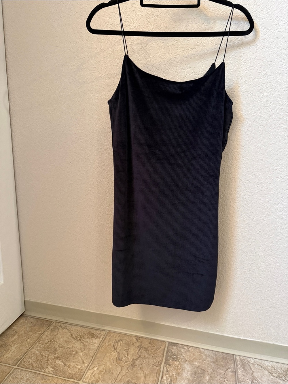 Classic Black Velvet Slip Dress with Spaghetti Straps